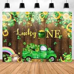 Lofaris Lucky One Clover Wooden Wall 1st Birthday Backdrop