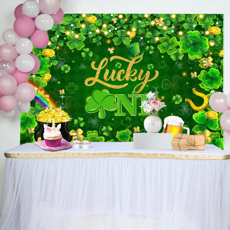 Lofaris Lucky One Gold Green Clover 1st birthday Backdrop