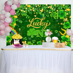 Lofaris Lucky One Gold Green Clover 1st birthday Backdrop