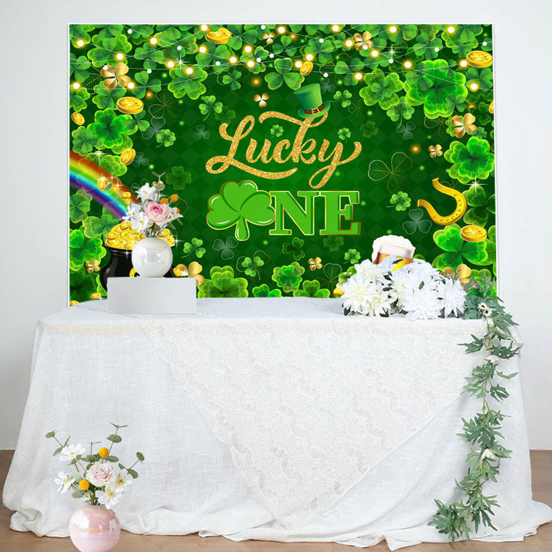 Lofaris Lucky One Gold Green Clover 1st birthday Backdrop