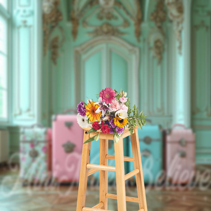 Lofaris Luxury Teal Wall Luggage Spring Photography Backdrop