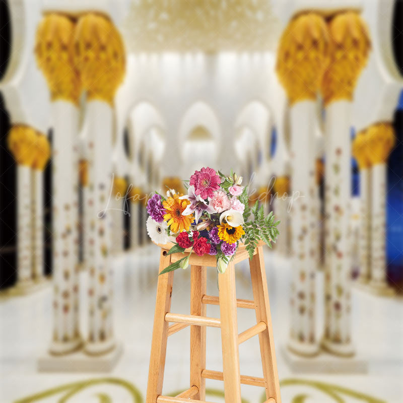 Lofaris Luxury White Gold Palace Corridor Photo Backdrop