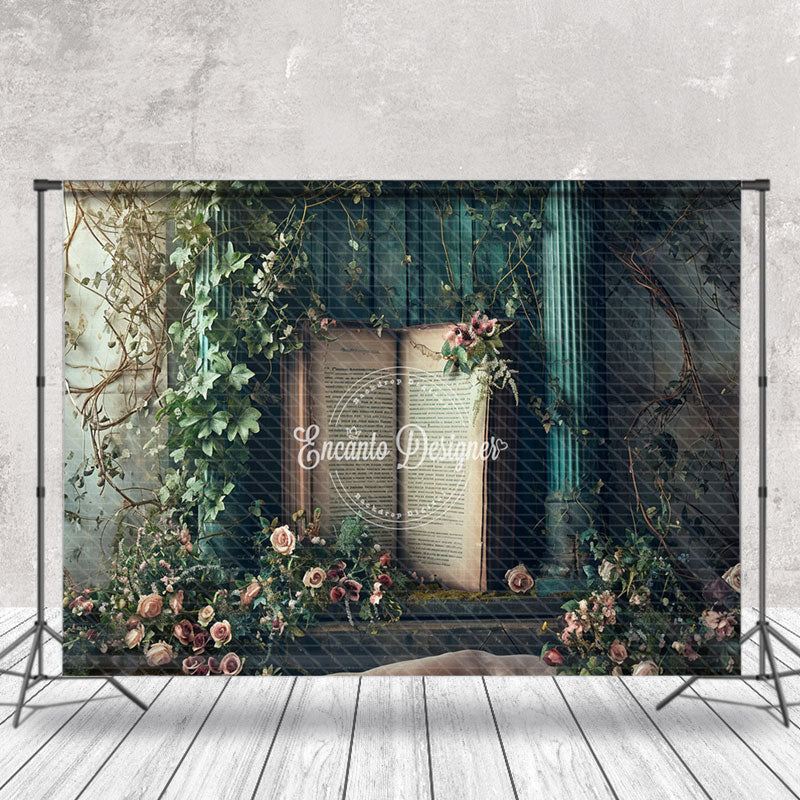 Lofaris Magic Book Among Fantasy Flowers Spring Backdrop