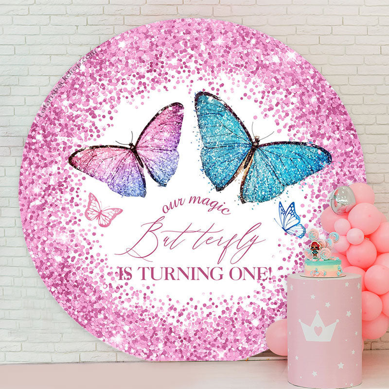 Lofaris Magic Butterfly Is Turning 1 Birthday Round Backdrop
