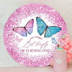 Lofaris Magic Butterfly Is Turning 1 Birthday Round Backdrop