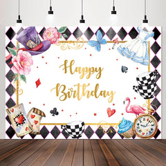 Lofaris Magic Hat Checkerboard Poker Floral Birthday Backdrop