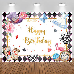 Lofaris Magic Hat Checkerboard Poker Floral Birthday Backdrop