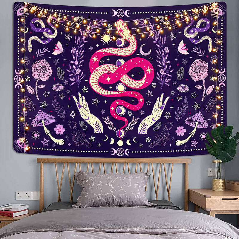 Lofaris Magic Snake Hands Mushroom Flower Purple Tapestry