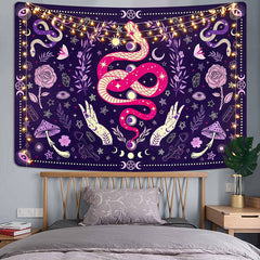 Lofaris Magic Snake Hands Mushroom Flower Purple Tapestry