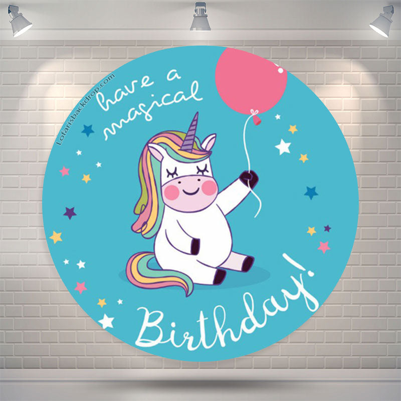 Lofaris Magical Unicorn Blue Round Backdrop For Birthday