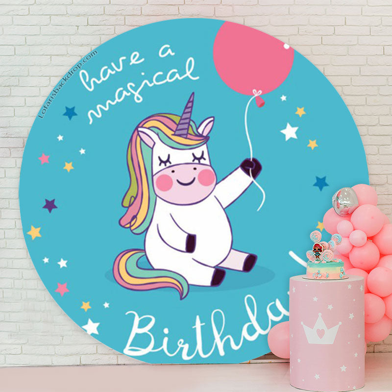 Lofaris Magical Unicorn Blue Round Backdrop For Birthday