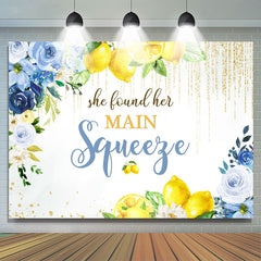 Lofaris Main Squeeze Lemons Blue Floral Bridal Shower Backdrop