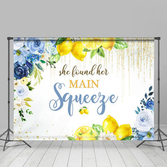 Lofaris Main Squeeze Lemons Blue Floral Bridal Shower Backdrop
