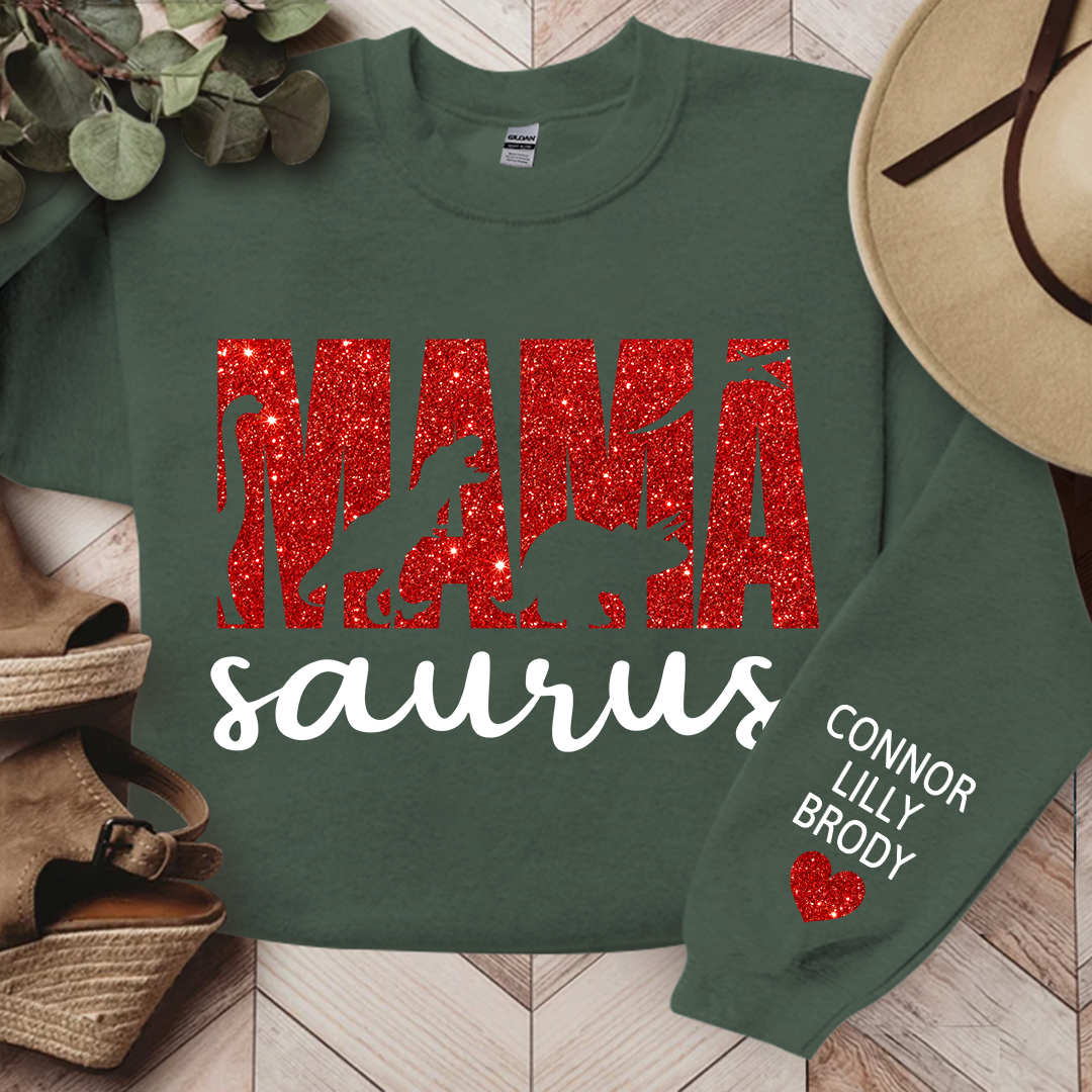 Lofaris Mama Saurus Glitter Gift For Mom Custom Sweatshirt