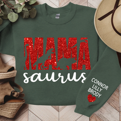 Lofaris Mama Saurus Glitter Gift For Mom Custom Sweatshirt