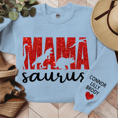 Lofaris Mama Saurus Glitter Gift For Mom Custom Sweatshirt