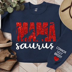 Lofaris Mama Saurus Glitter Gift For Mom Custom Sweatshirt