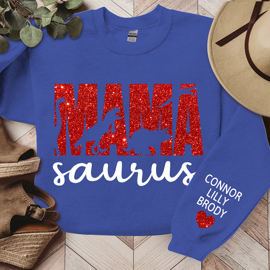 Lofaris Mama Saurus Glitter Gift For Mom Custom Sweatshirt