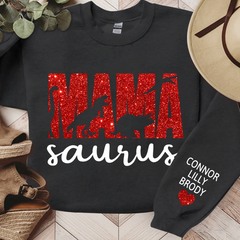 Lofaris Mama Saurus Glitter Gift For Mom Custom Sweatshirt