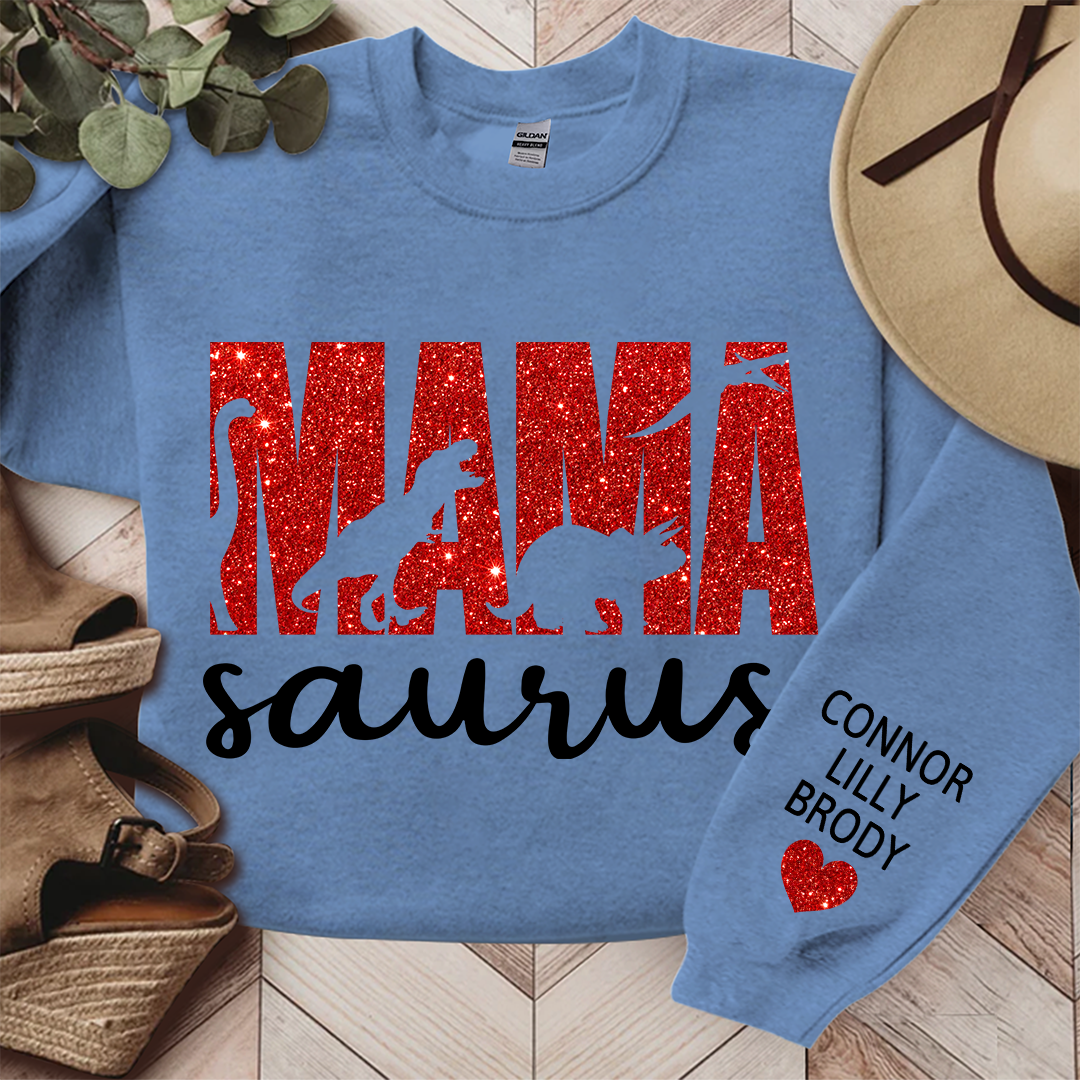 Lofaris Mama Saurus Glitter Gift For Mom Custom Sweatshirt
