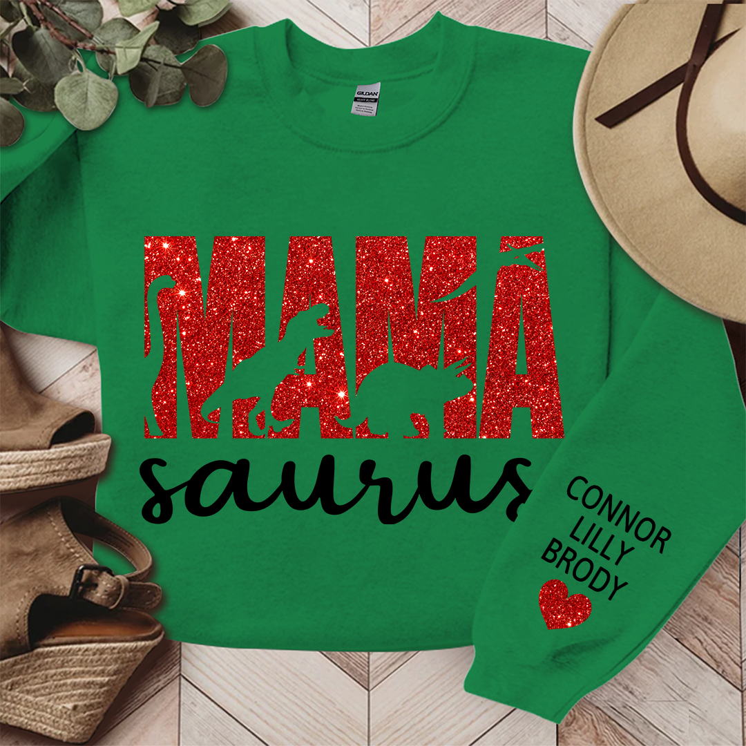 Lofaris Mama Saurus Glitter Gift For Mom Custom Sweatshirt