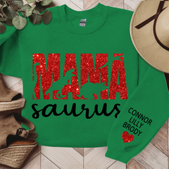 Lofaris Mama Saurus Glitter Gift For Mom Custom Sweatshirt