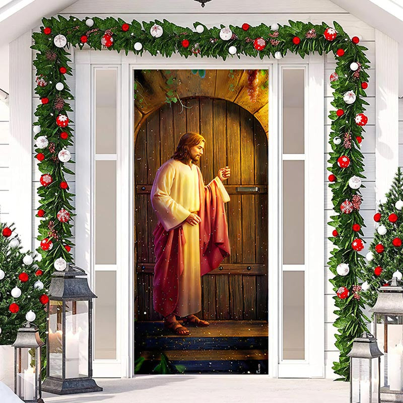 Lofaris Man Knocking Wooden Christmas Door Cover Decoration
