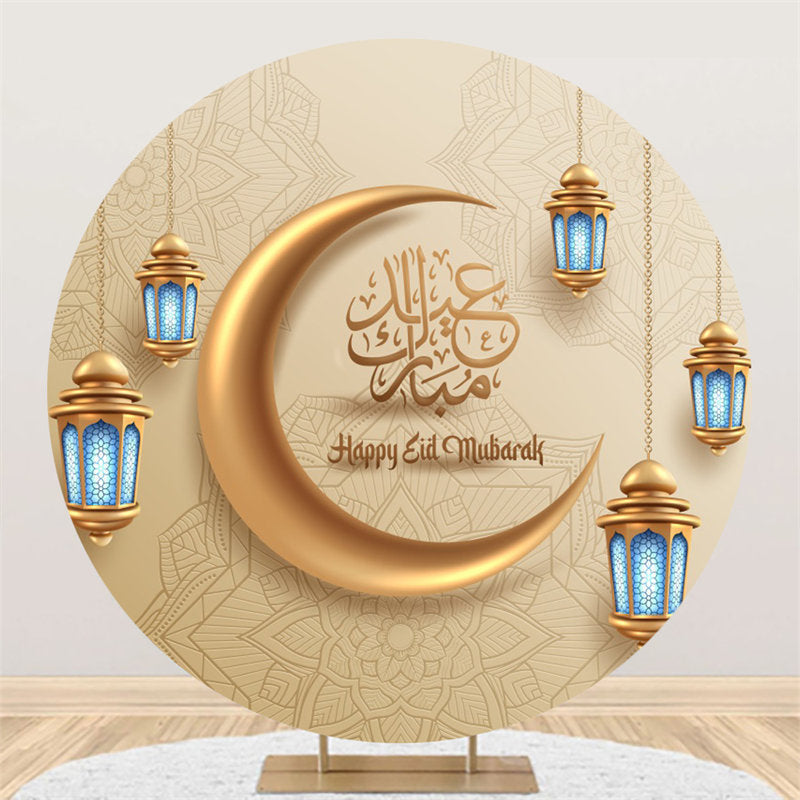 Lofaris Mandala Pattern Gold Moon Round Eid Mubarak Backdrop