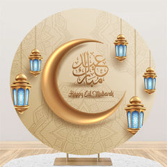 Lofaris Mandala Pattern Gold Moon Round Eid Mubarak Backdrop