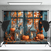 Lofaris Maple Leaf Retro Teal Window Candle Autumn Backdrop