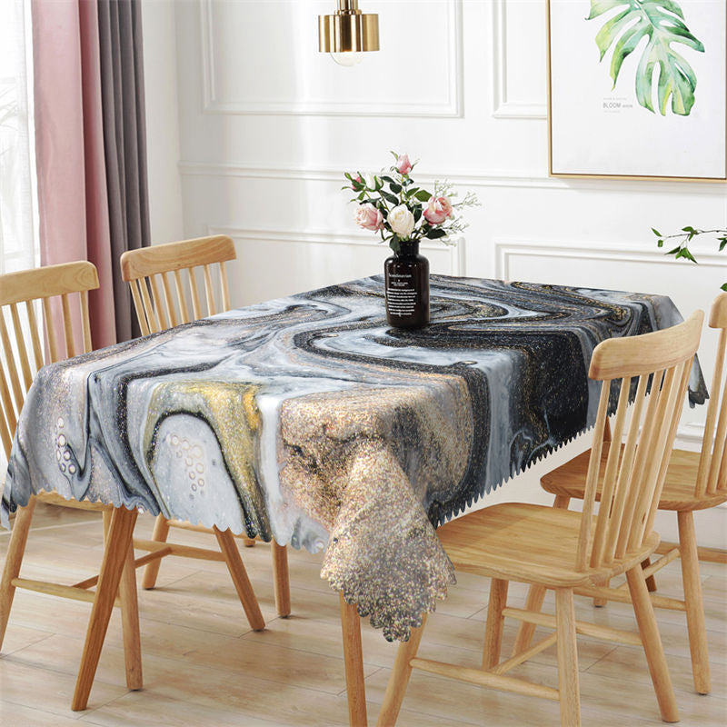 Lofaris Marble Gray Gold Tablecloth for Rectangle Table