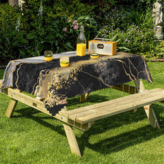 Lofaris Marble Mosaic Black Grey Gold Rectangle Tablecloth