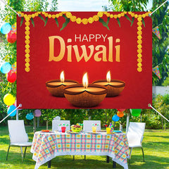 Lofaris Marigold Burning Candle Red Happy Diwali Backdrop