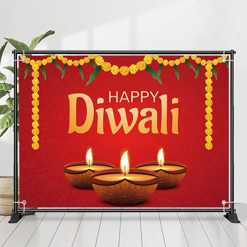 Lofaris Marigold Burning Candle Red Happy Diwali Backdrop