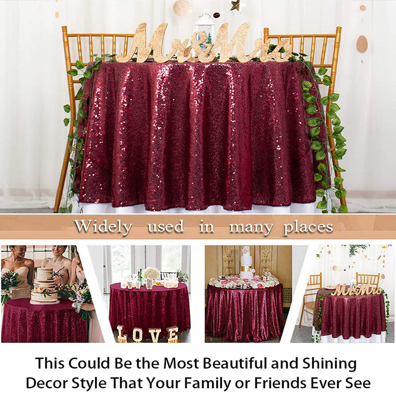 Lofaris Maroon Glitter Sequin Banquet Round Table Cover