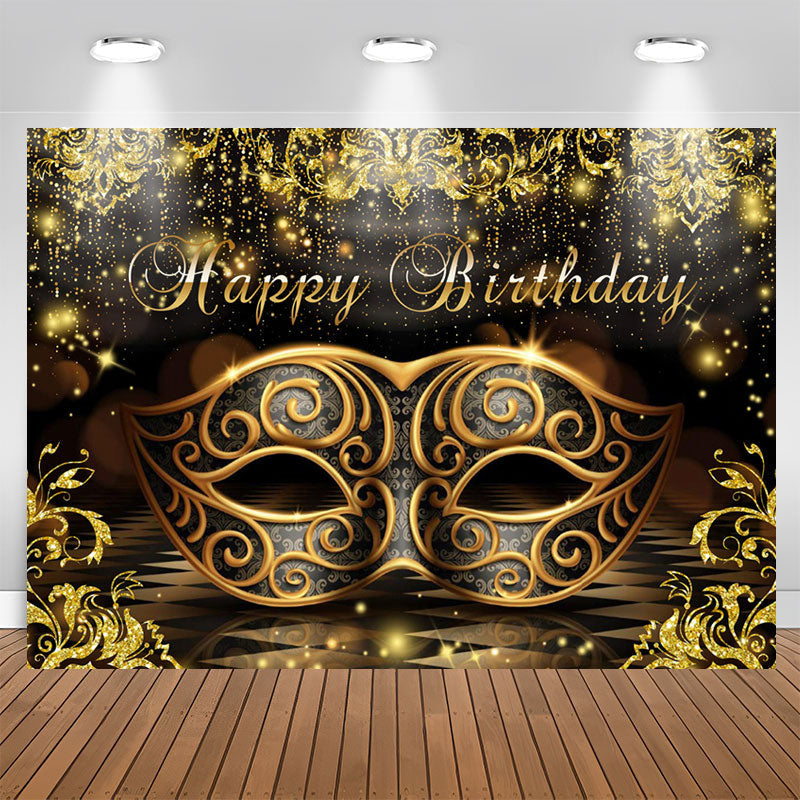 Lofaris Mask Masquerade Black Golden Happy Birthday Backdrop