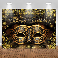 Lofaris Mask Masquerade Black Golden Happy Birthday Backdrop