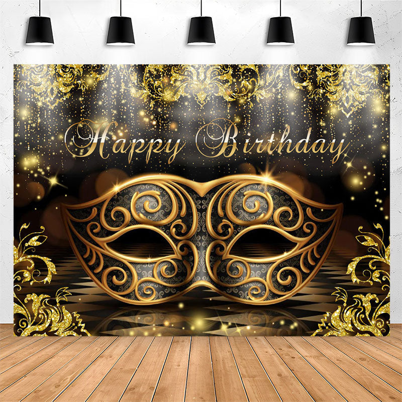 Lofaris Mask Masquerade Black Golden Happy Birthday Backdrop