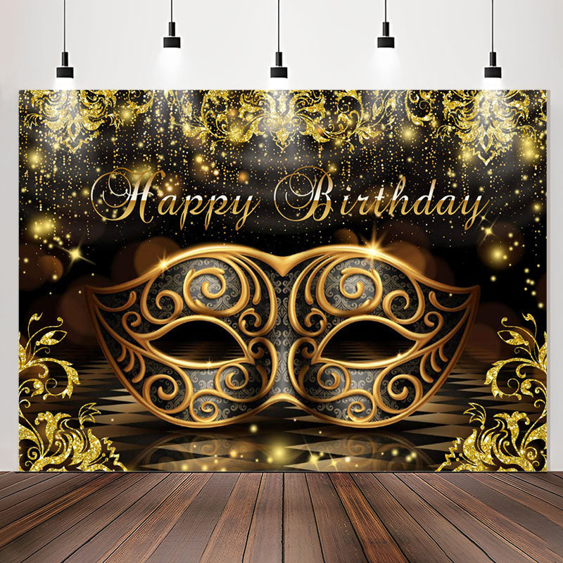 Lofaris Mask Masquerade Black Golden Happy Birthday Backdrop