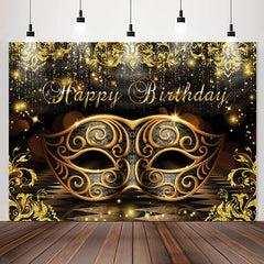 Lofaris Mask Masquerade Black Golden Happy Birthday Backdrop