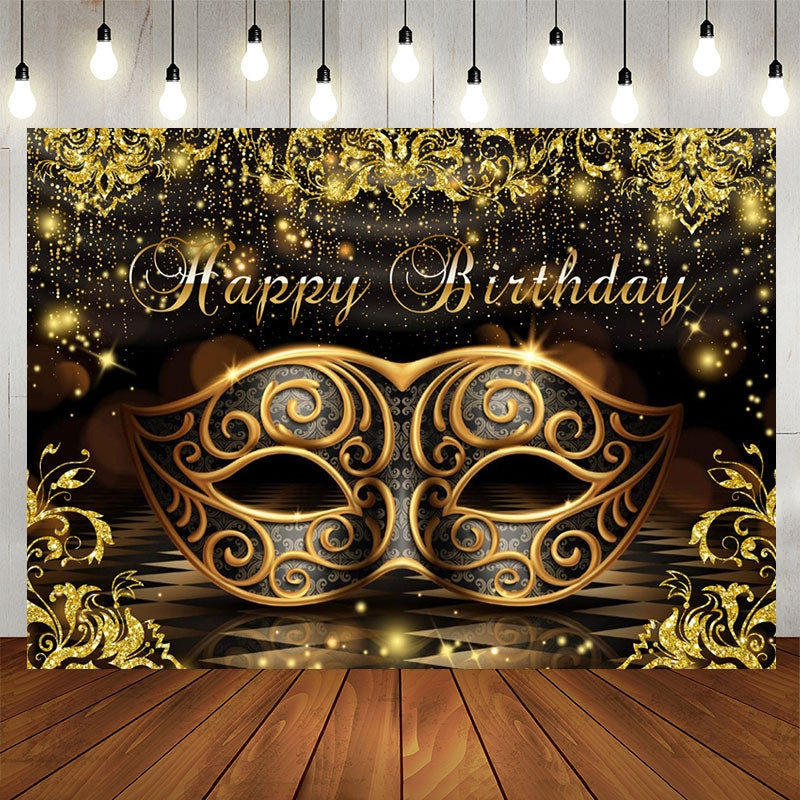 Lofaris Mask Masquerade Black Golden Happy Birthday Backdrop