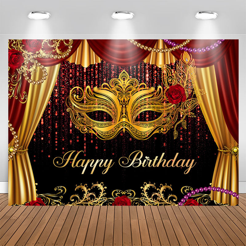 Lofaris Masquerade Glitter Curtain Happy Birthday Backdrop