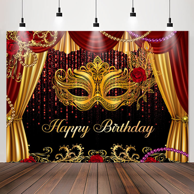 Lofaris Masquerade Glitter Curtain Happy Birthday Backdrop