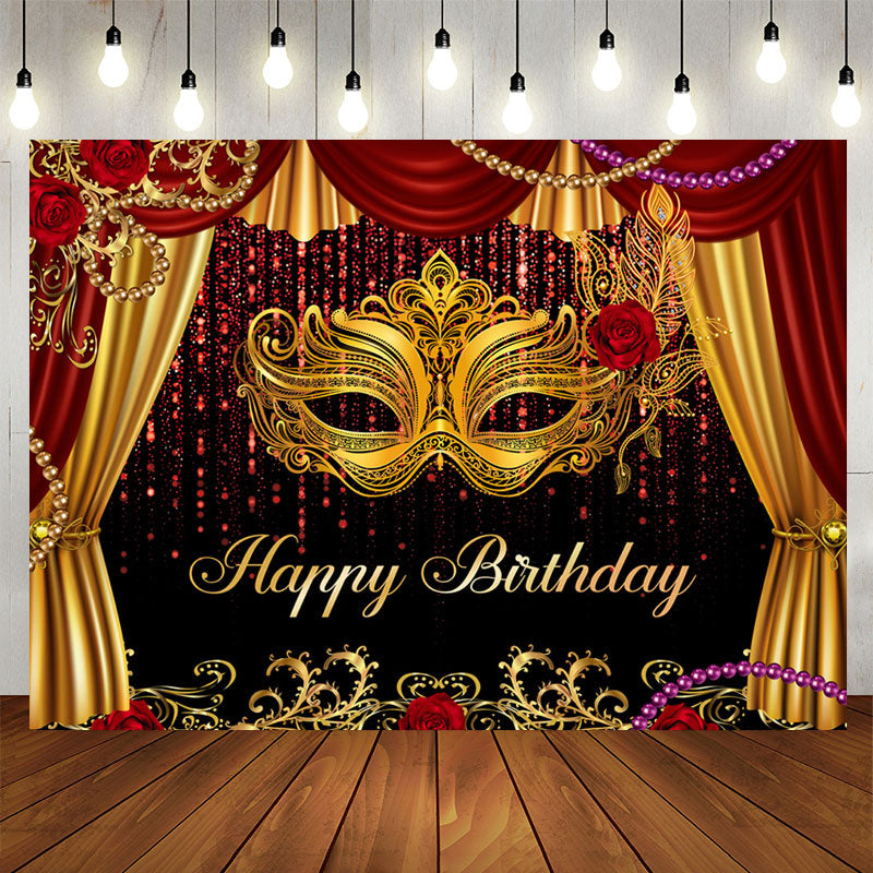Lofaris Masquerade Glitter Curtain Happy Birthday Backdrop