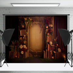 Lofaris Medieval Retro Floral Book Stone Gate Dark Backdrop