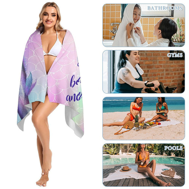 Lofaris Mermaid Custom Name Purple Beach Towel for Girls