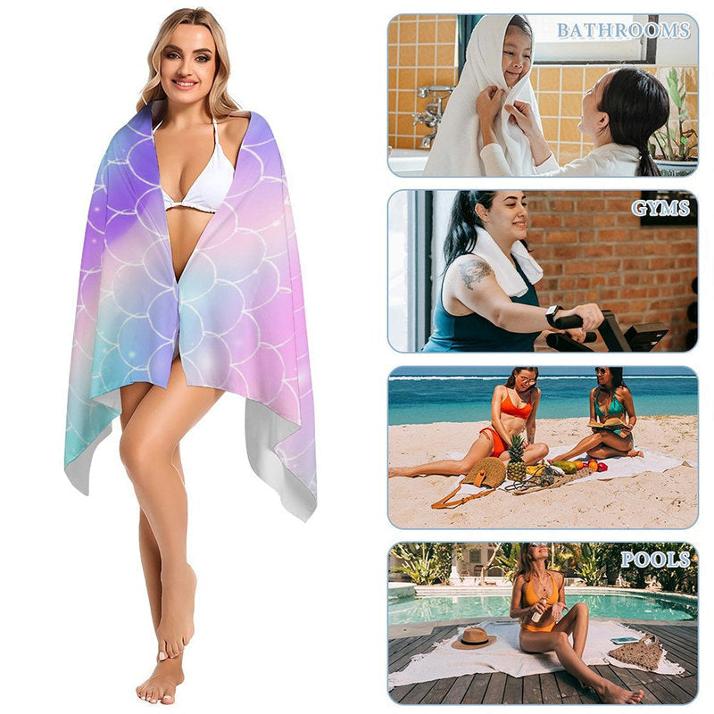 Lofaris Mermaid Glitter Custom Name Girl Summer Beach Towel