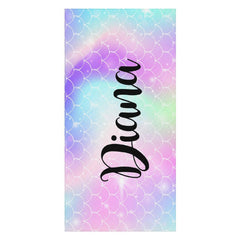 Lofaris Mermaid Glitter Custom Name Girl Summer Beach Towel