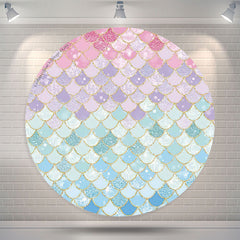 Lofaris Mermaid Scale Blue Pink Round Backdrop For Party
