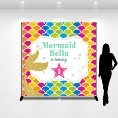Lofaris Mermaid Theme Custom Name First Birthday Backdrop